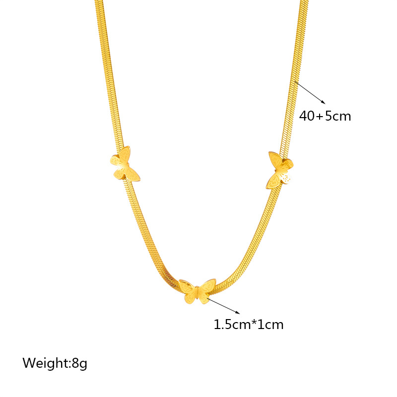 Fashion Butterfly Titanium Steel Pearl Plating Inlay Artificial Gemstones Turquoise Pendant Necklace