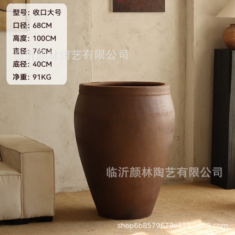 Retro gran gran tanque de terraza de cerámica gruesa de 1,5 metros de alto barril de gran cuenca del centro comercial del hotel decoración del vestíbulo