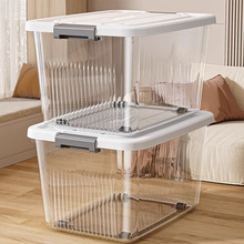 大号透明收纳箱厚款储物箱塑料家用放衣服手提带盖整理箱一件起批