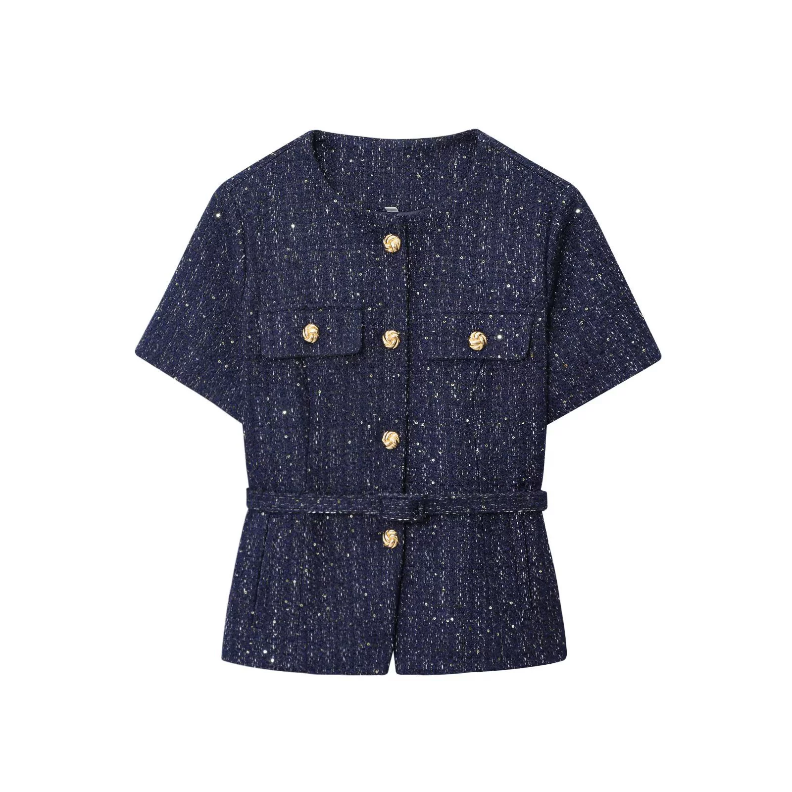 2025 ранняя осень, модная металлическая цветная линия в европейском и американском стиле с текстурой ремня, маленькая ароматная стильная куртка для женщин Z61201