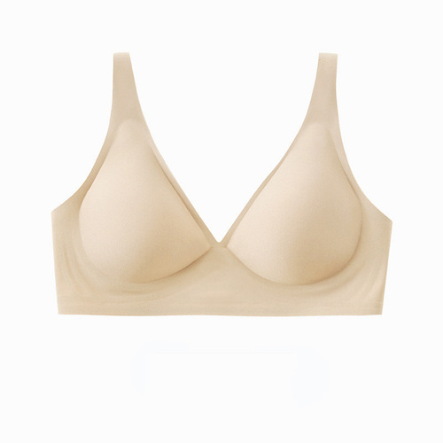 French style nude seamless jelly bra for women with no wires, small breast push-up, thin anti-sagging adjustable bra set