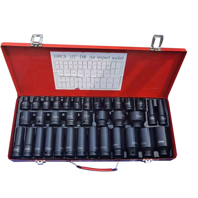 Venta al por mayor 1/2 neumático alargado manga de pistola de aire 35 piezas pequeña manga de pistola de aire traje de reparación de manga hexagonal