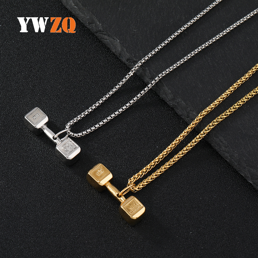Cross-border fitness mancuerna martillo de fundición de acero inoxidable de la joyería no se desvanece personalidad collar de acero de titanio hip hop 316L colgante
