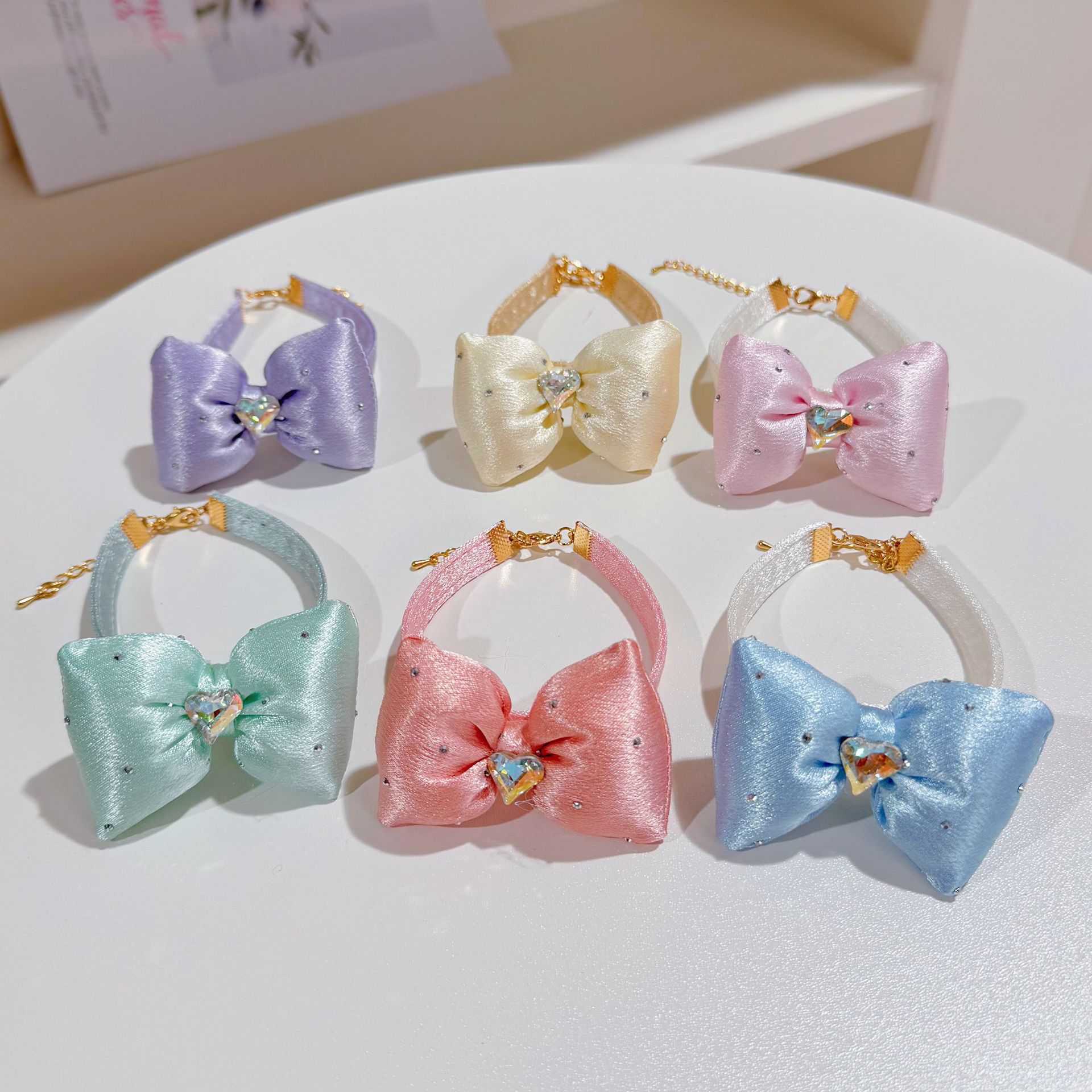 20g Weight Pet Collar Type Of Pet Supplies 1 Piece Quantity Casual, Daily Occasion Linen Material Heart Shape, Bow Knot Pattern All Seasons Season Cute Style 1 Piece All Seasons Cute Linen Heart Shape Bow Knot Pet Collar 2