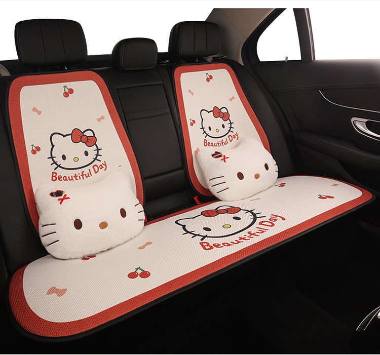 Car Seat Cushion Linen All-Season Breathable Kt Cat Seat Cushion New Half-Cover Seat Cover Cute Cartoon Single Seat Cover