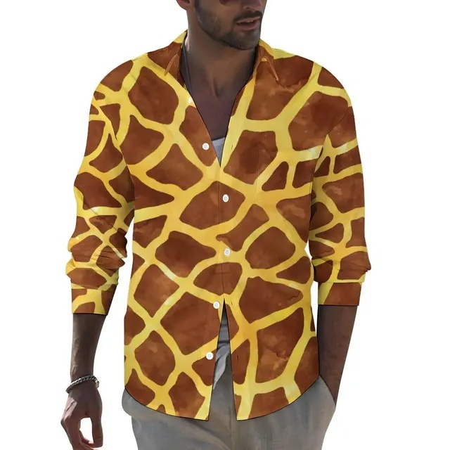 Autumn Leopard Print Men's Shirt Long Sleeve Lapel Shirt Casual Sports Spring and Autumn MB12