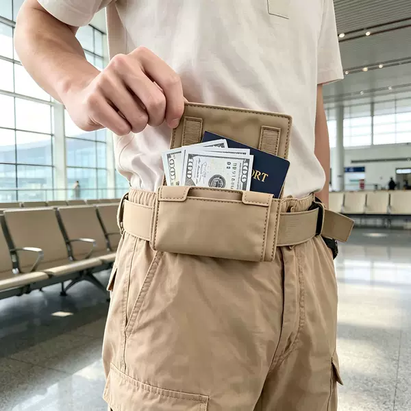 Cross-border mini belt wallet, a compact and secure document organizer for passports, coins, and credit cards, perfect for travel