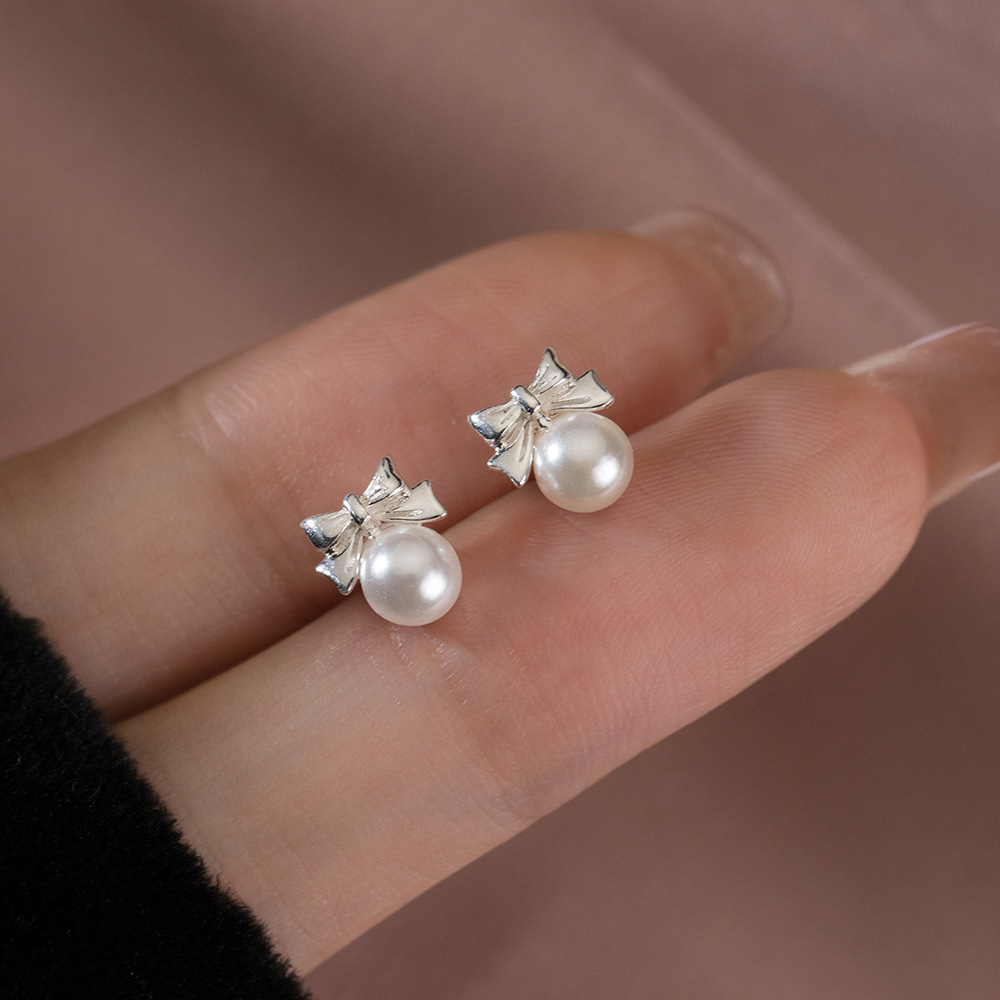 Eloch S925 plata dulce lindo arco perlas tornillo pequeño perlas de orejas para mujeres M05275