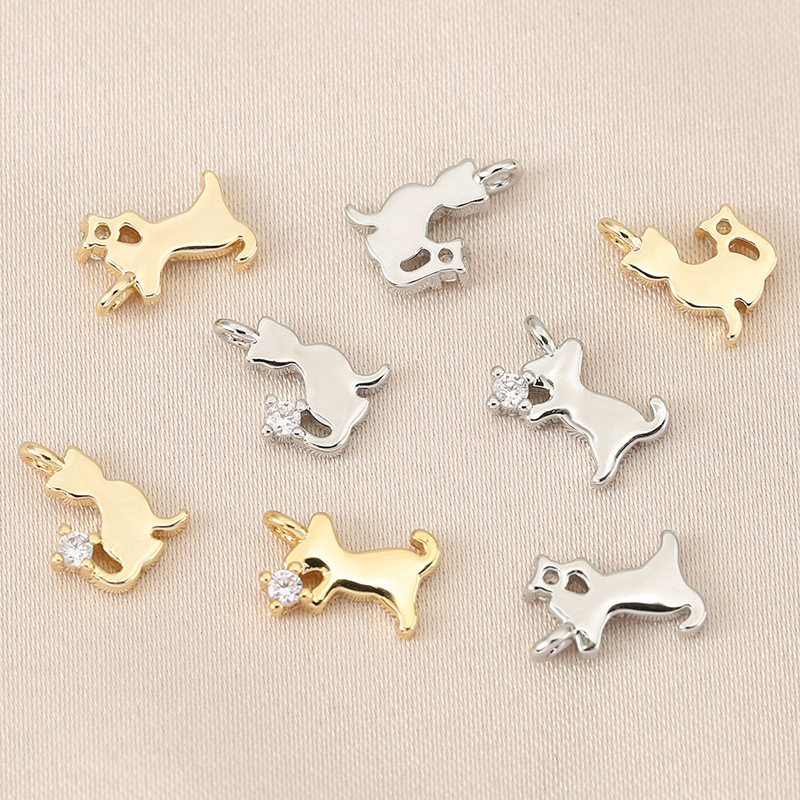 Pure Copper 18K Gold Color Preservation Micro Zircon Kitten Puppy Pendant DIY Jewelry Bracelet Necklace Earrings Accessories