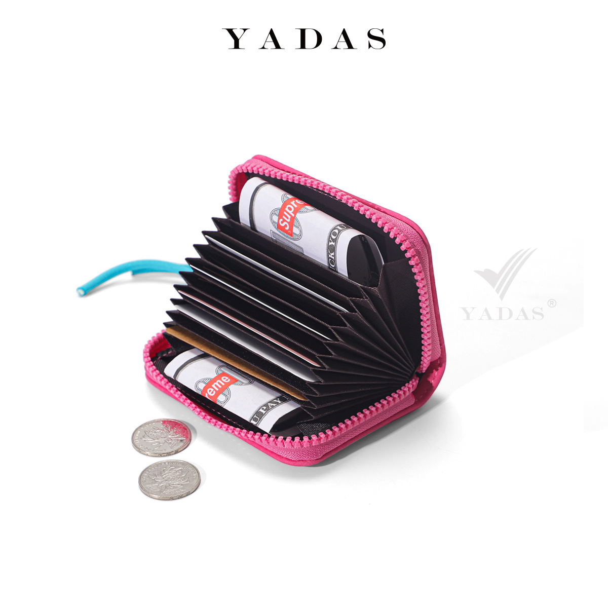 YADAS nueva cremallera mini chica de caramelo moda linda multi-tarjeta para mujer órgano PU cuero tarjeta al por mayor
