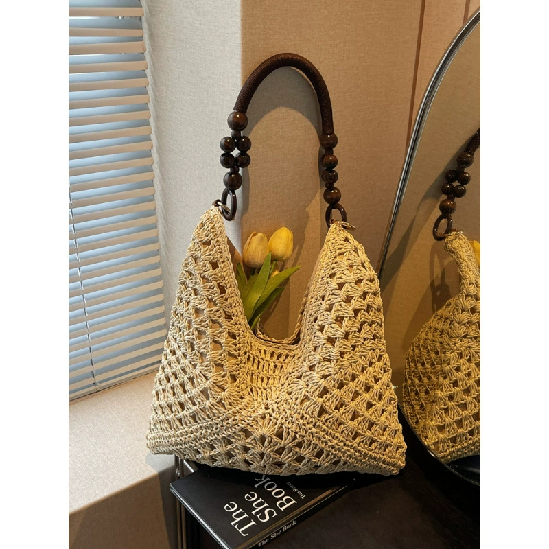 Летняя плетеная новая женская пляжная сумка из соломы, корзина для отдыха на море, вырезанная сумка-шоппер через плечо 2025