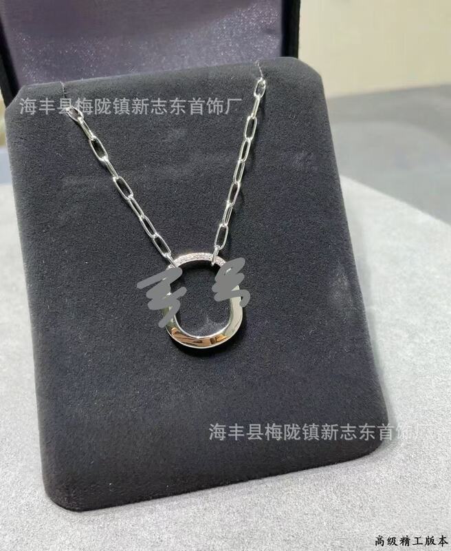 新款mini锁头项链耳环厚镀金U形满钻半镶钻椭圆锁扣锁骨链饰品女|undefined