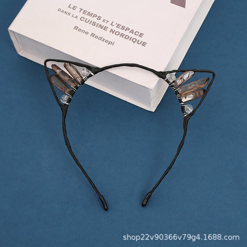 Orejas de gato diadema cristal natural Amazon Venta caliente chapado color accesorios para el cabello hecho a mano fiesta