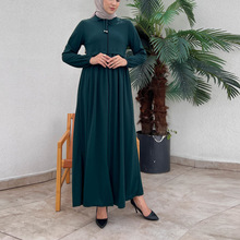 跨境外贸女式新款复古圆领中东穆斯林长裙长袍尚时修身宽松连衣裙