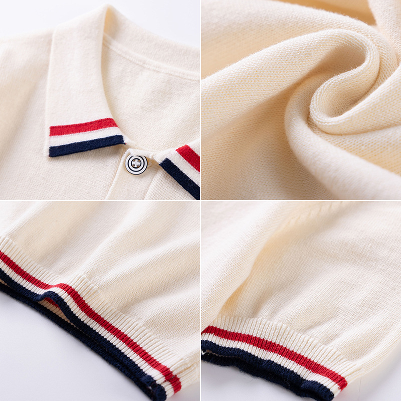 Camisa de polo a rayas para niños de categoría A transfronteriza Camiseta de manga corta para niños Camiseta de punto de solapa para niños transpirable