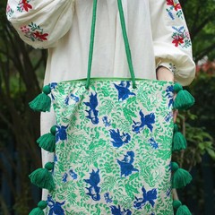 和合大仙人 宋茜同款原创撞色流苏帆布包 国潮新中式老粗布环保袋