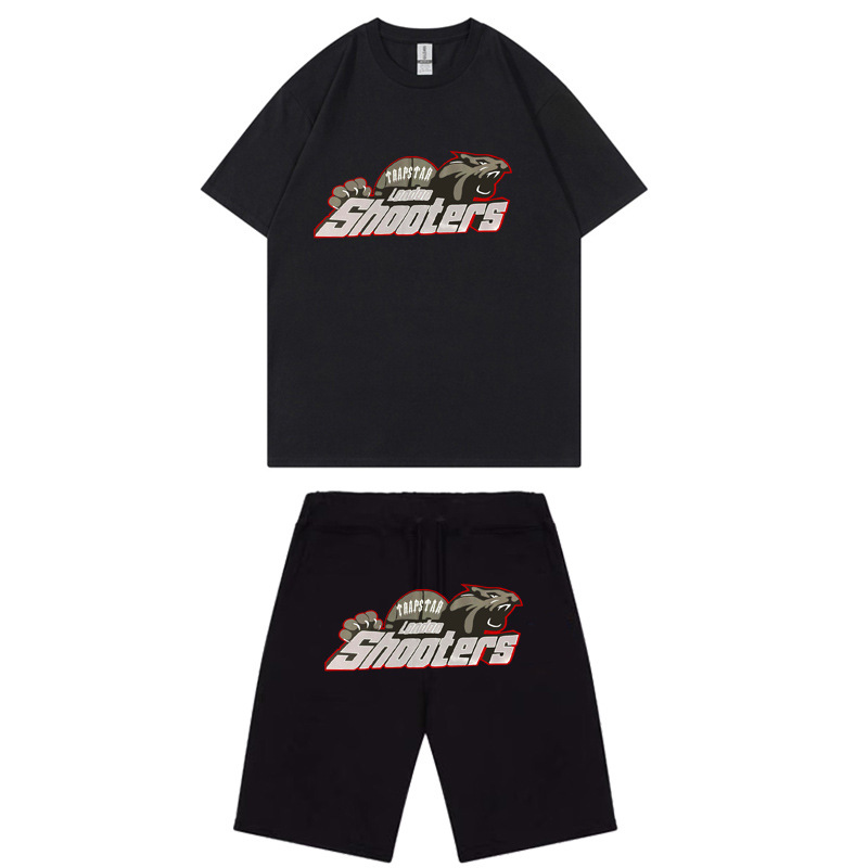 2024 summer foreign trade new casual short sleeve shorts set red and black tiger head printed T-shirt set lovers outfit