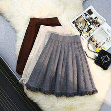 流苏针织半身裙女秋冬2025新款小个子高腰垂感a字百褶小清新短裙
