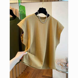 大码飞飞袖小众设计感短袖恤女夏新款宽松遮肉显瘦棉体恤上衣