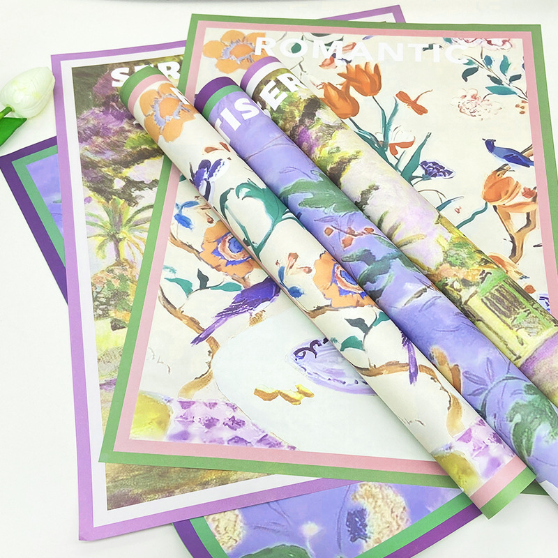 马蒂斯油画风鲜花包装纸创意花束包花纸花店艺术手工包装资材批发