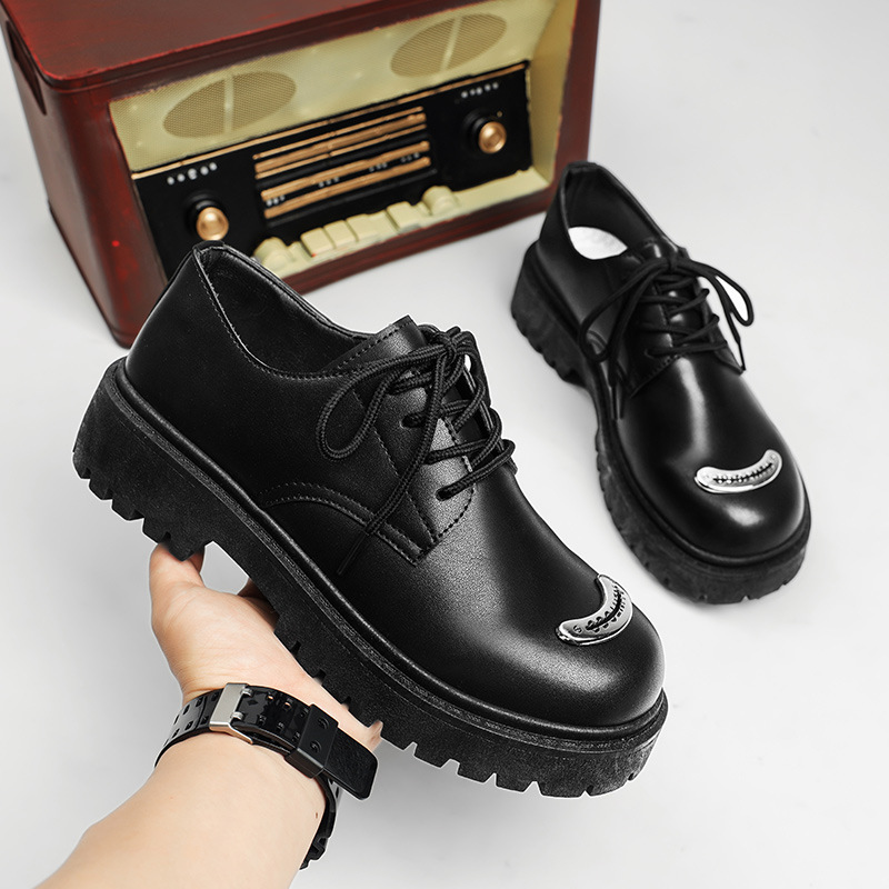 ShoeVault 2024 Nouvelles chaussures pour hommes de style britannique, en cuir, à bout large, décontractées, derbies, basses, à semelle épaisse, rehaussantes._voghion.com