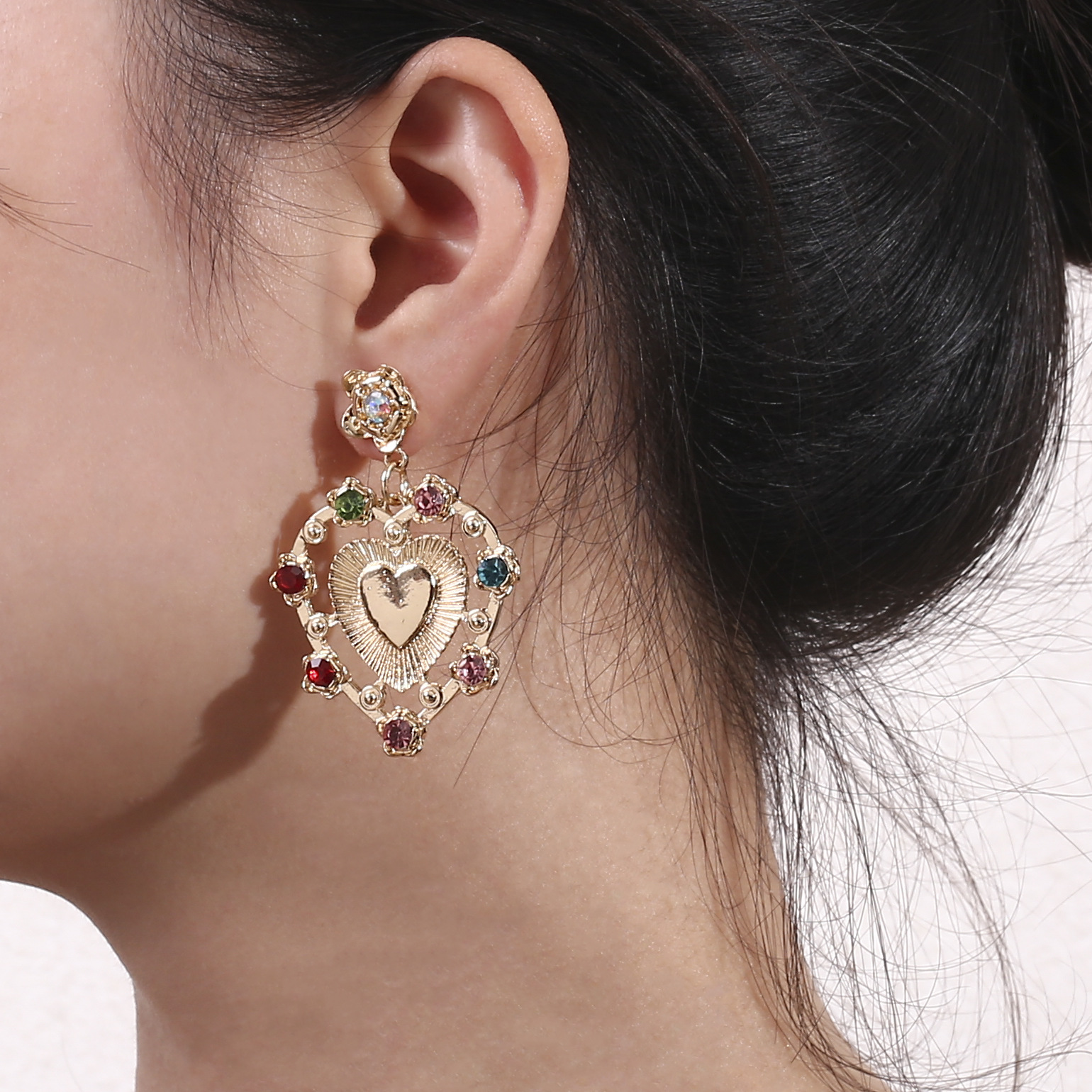 22g Weight Alloy Ear Needle Material Zircon Inlay Material 1 Pair Vacation Classic Style Heart Shape Inlay Alloy Zircon Drop Earrings