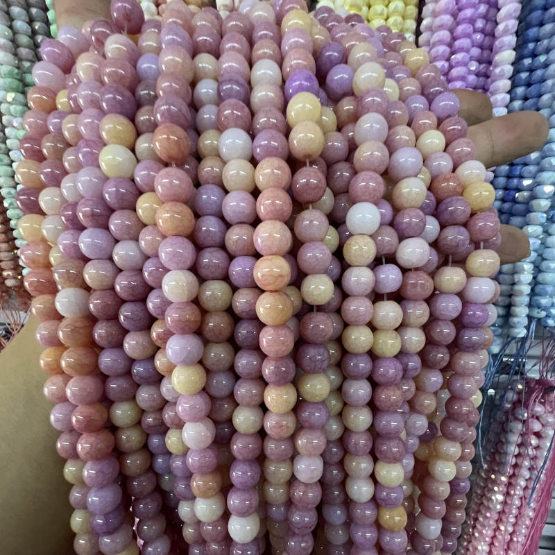 8mm水染玉髓玻璃水晶光珠圆珠散珠diy串手链项链饰品配件厂家直销