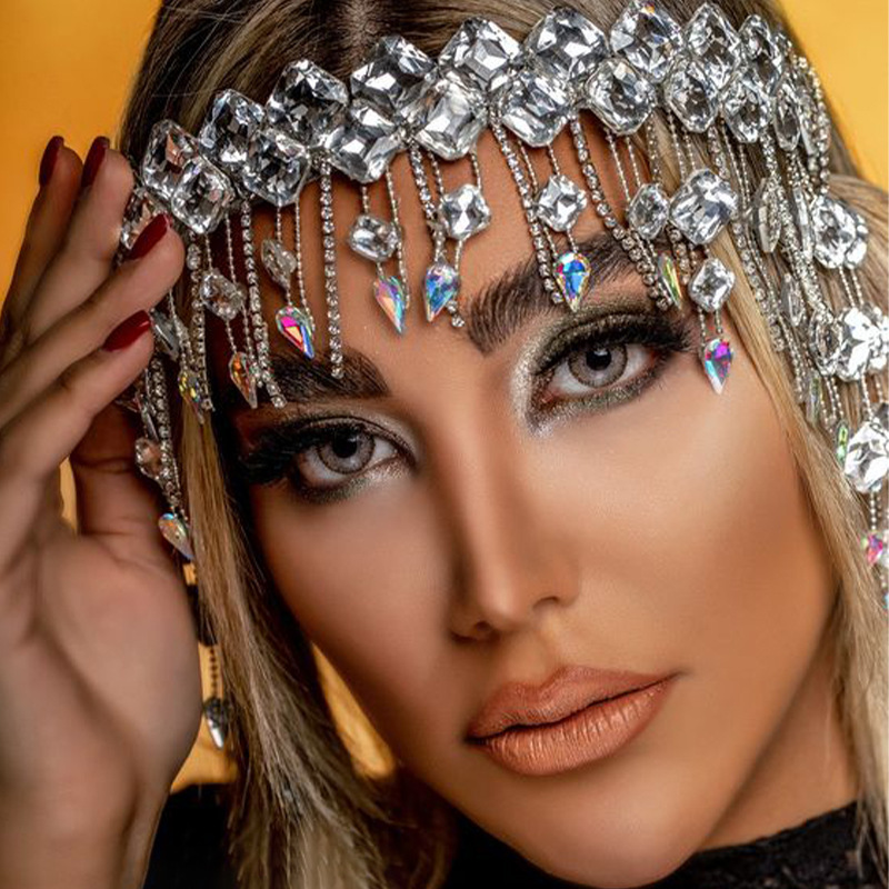 Tocado de borla personalizado transfronterizo femenino europeo y americano sexy exagerado de múltiples capas rhinestone borla cadena del pelo accesorios para el cabello tocado