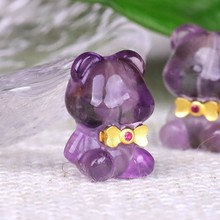 原石雕刻小熊隔珠小猪吊坠天然紫水晶 DIY手串配件手作材料包手链