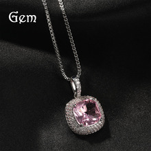 欧美嘻哈新款粉色立体方形锆石吊坠hiphop说唱潮流ins风配饰批发