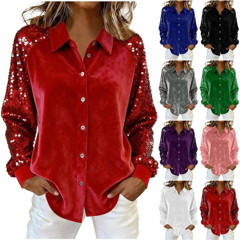 2025 European and American Cross-Border Amazon Independent Site Women's Sequin Sleeve Patchwork Long-Sleeve Velvet Loose Shirt Top