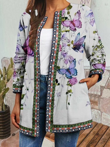9399#Foreign Trade Cross-border Autumn and Winter New Retro Ethnic Style Printed Long Sleeve Jacket Cardigan Women's Top