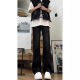 American-style high street vibe ruffian handsome pants machete jeans men's retro stitching straight non-legged micro-pants