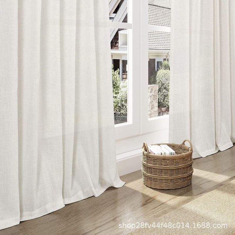 外贸亚马逊亚麻窗纱工程跨境麻布棉麻亚麻背攀窗帘成品curtains|undefined