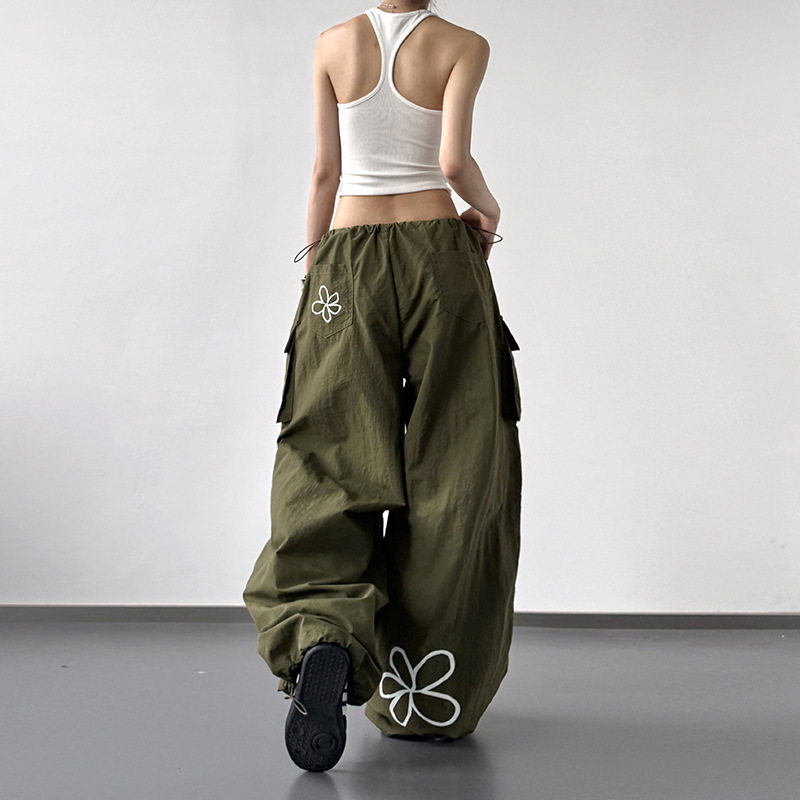 2025 Summer New Super Hot American Overalls Women's Cool Style Printed Casual Loose Wide Leg Straight-Leg Pants