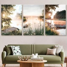 现代北欧亚马逊湖泊自然风景花卉夕阳客厅卧室挂画装饰外贸画芯