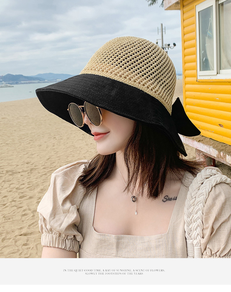 Women's Sweet Pastoral Color Block Bowknot Wide Eaves Bucket Hat display picture 2