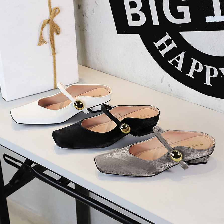 1062-1 European And American Style Shallow Half-slippers For Women, Chunky Low-heel Square-toed Mary Jane With A Single_vogvips.com