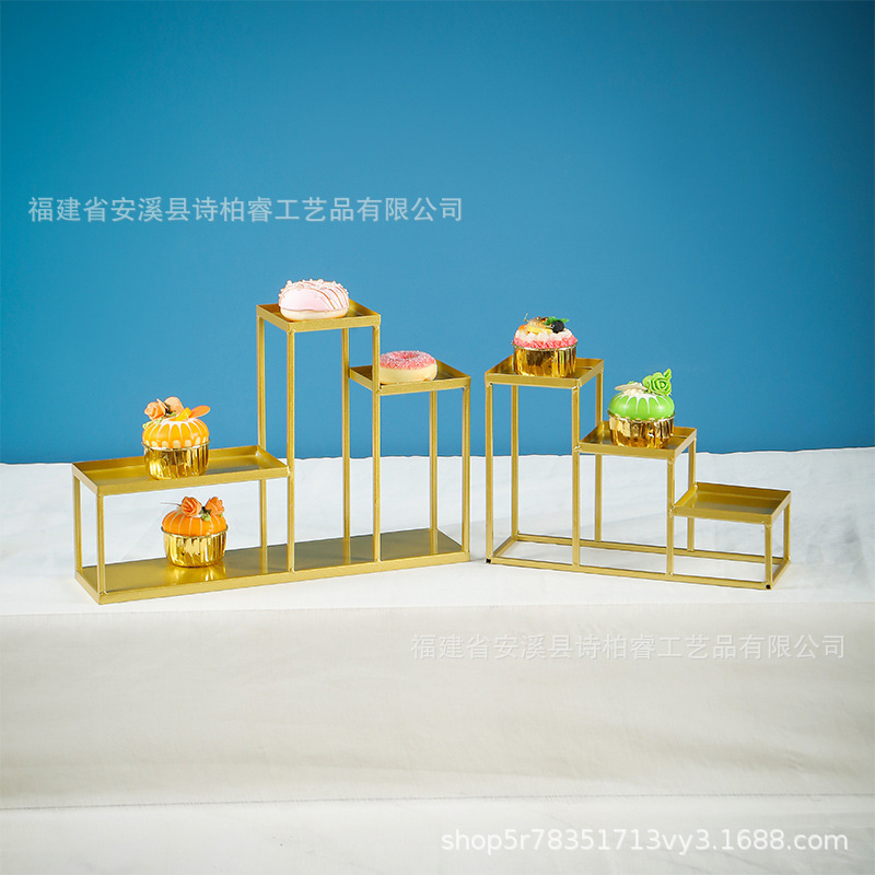 Boda europea creativa hierro forjado refrigerio estante buffet comida fría mesa de té descanso mesa de postres dorados exhibición estante de pastel