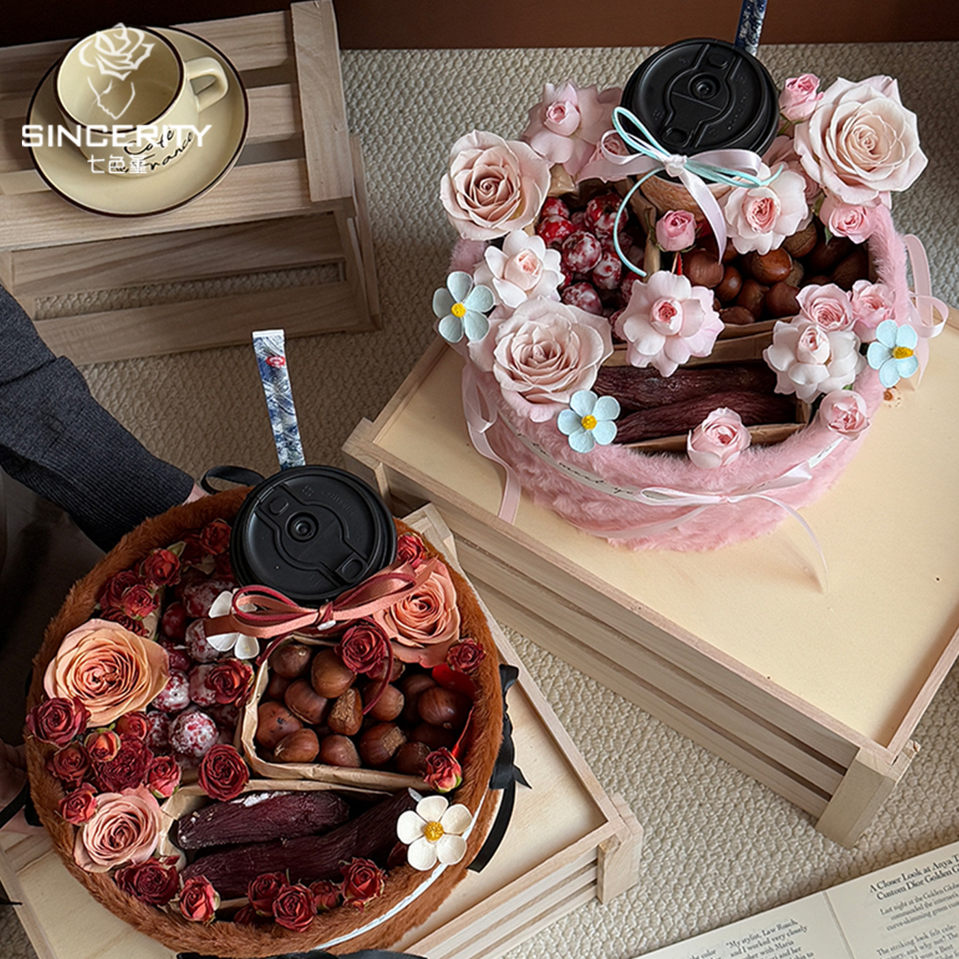 Nuevo otoño y invierno de cordier de siete colores caja de flores de peluche buena suerte paquete de flores frescas abrazar barril caja de regalo flor DIY material