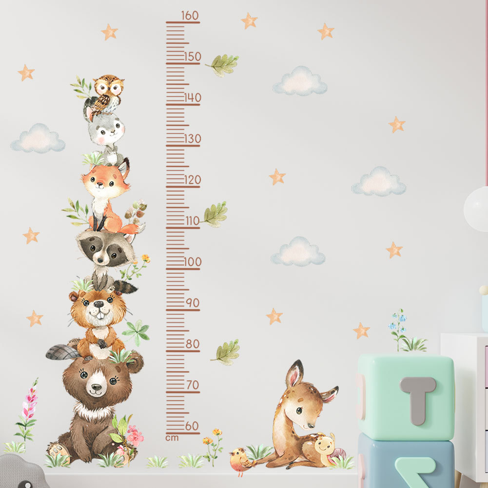 Creative animal stacked height stickers children's room bedroom kindergarten height measurement wallpaper self-adhesive removable stickers