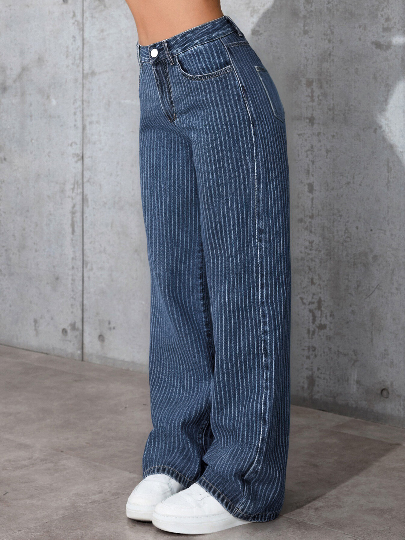 Women's High-Waisted Straight Leg Jeans Size 26 Sweet And Spicy Style Casual Striped Trousers Top Selling_mkmklike.com