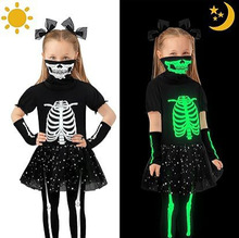 2025跨境AOTHSO万圣节女孩夜光骷髅儿童服装芭蕾舞短裙连衣裙服饰