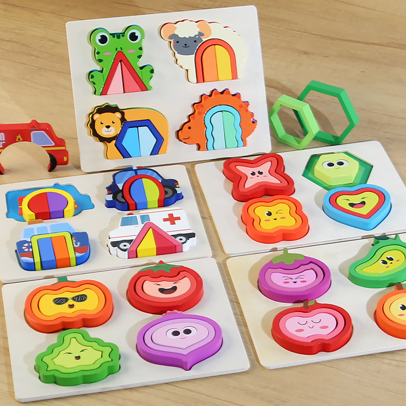 Colores de madera Montessori para niños, formas cognitivas, formas geométricas, rompecabezas tridimensional, rompecabezas, juguetes educativos para la educación temprana