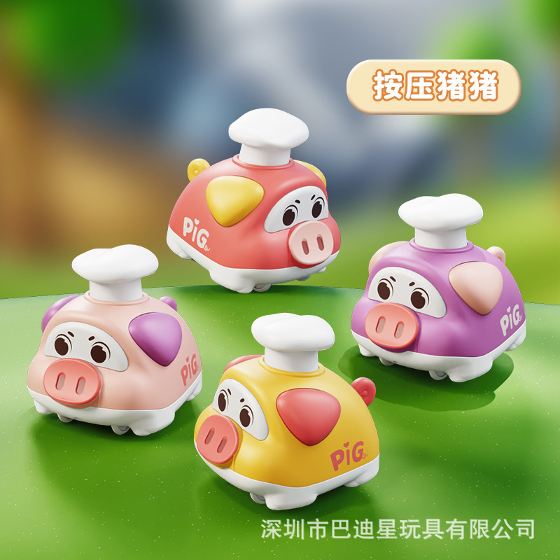 Exportación transfronteriza de dibujos animados para niños con forma de coches de inercia de compresión conejo cerdo perro león animal coche de juguete