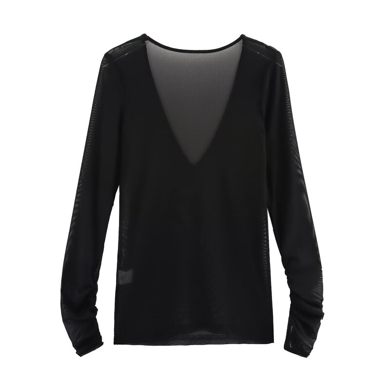 Taop&Za Summer New Pure Desire Translucent T-Shirt Casual Sexy Deep V Neck Sun Protection Top 1165184