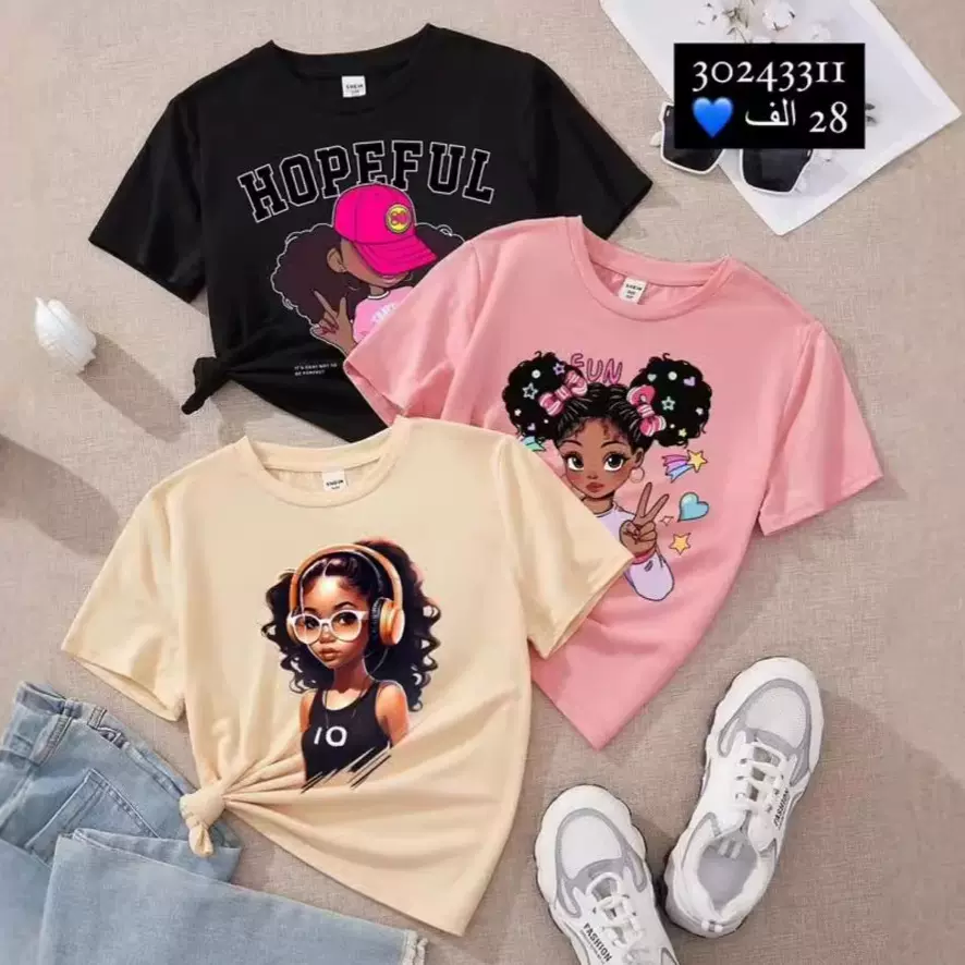 跨境女童圆领短袖T恤2025新款中大儿童休闲宽松女孩夏季衣服童装