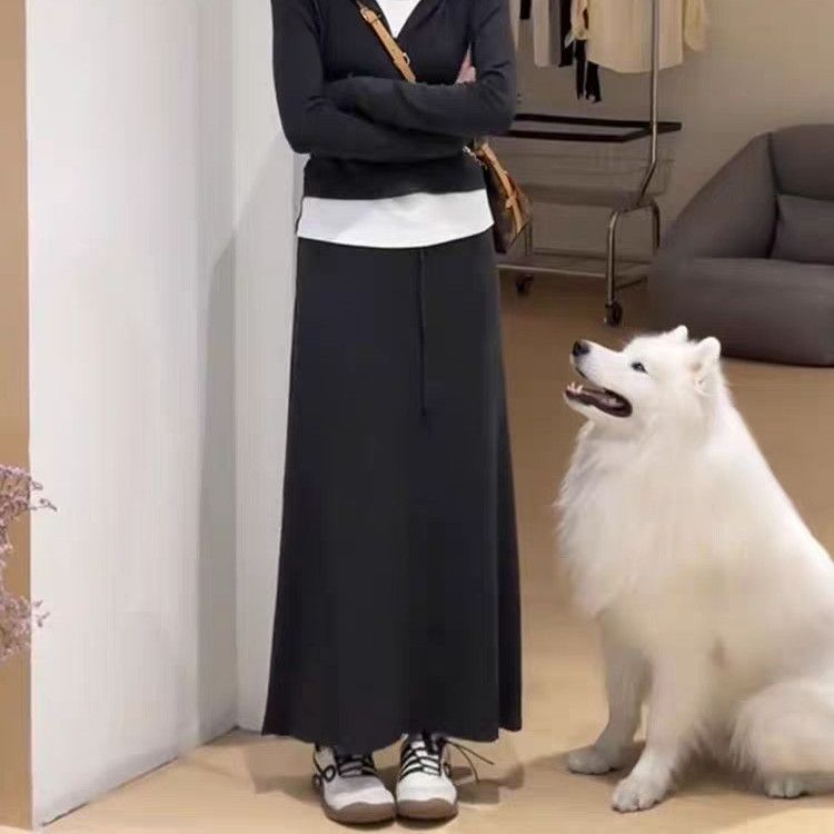 韩系感假两件连帽长袖T恤+半身裙两件套2025早秋新款套装女潮|undefined