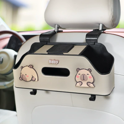 Creative Tissue Storage Box, Car cup holder/beverage holder - squinting-capi-beige-chair-back-multifunctional-storage-box-upgraded-integrated-mobile-phone-holder