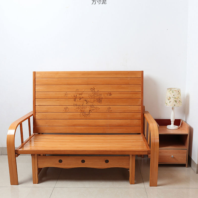 可折叠沙发床两用双人单人多功能竹床客厅家用经济型推拉简易凉床|undefined